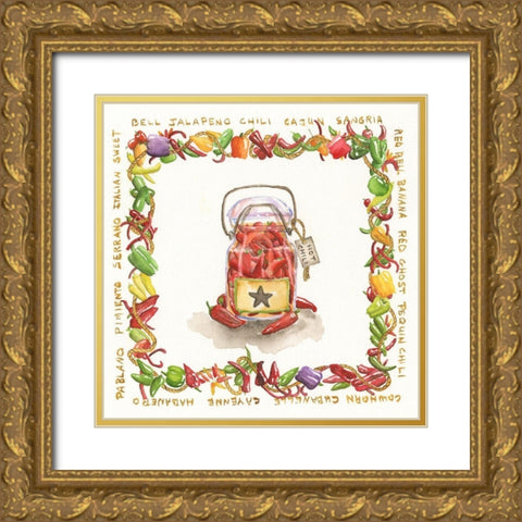 Hot Chili Medley Gold Ornate Wood Framed Art Print with Double Matting by Halm, Carol