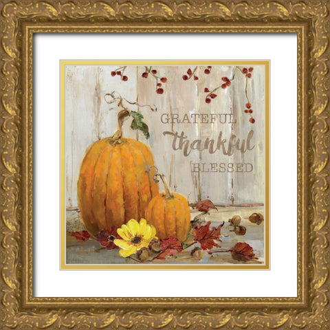 Pumpkin Patch Grateful Gold Ornate Wood Framed Art Print with Double Matting by Swatland, Sally