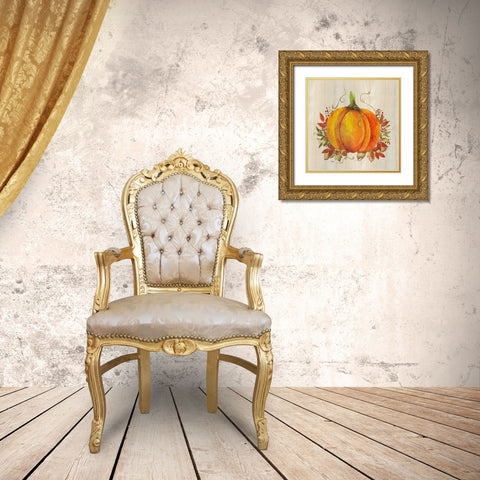 Pumpkin in Fall Gold Ornate Wood Framed Art Print with Double Matting by Tava Studios