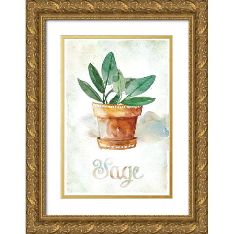 Potted Sage Gold Ornate Wood Framed Art Print with Double Matting by Robinson, Carol