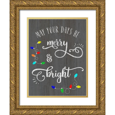 Merry and Bright Gold Ornate Wood Framed Art Print with Double Matting by CAD Designs