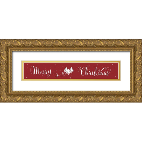 Merry Christmas Gold Ornate Wood Framed Art Print with Double Matting by CAD Designs