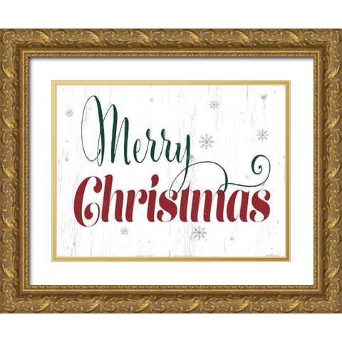 Merry Christmas Gold Ornate Wood Framed Art Print with Double Matting by CAD Designs