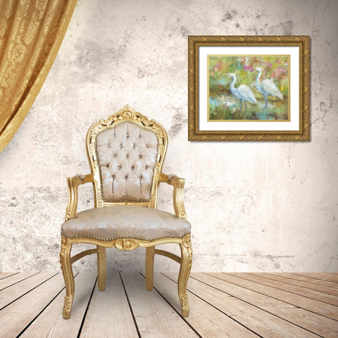 Egret Tapestry Gold Ornate Wood Framed Art Print with Double Matting by Nan