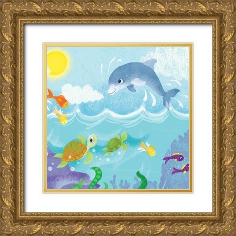 Mermaid Play II Gold Ornate Wood Framed Art Print with Double Matting by Mitchell, Melanie