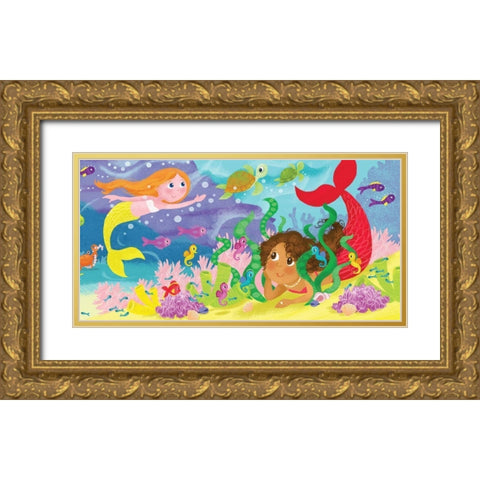 Mermaid Play III Gold Ornate Wood Framed Art Print with Double Matting by Mitchell, Melanie