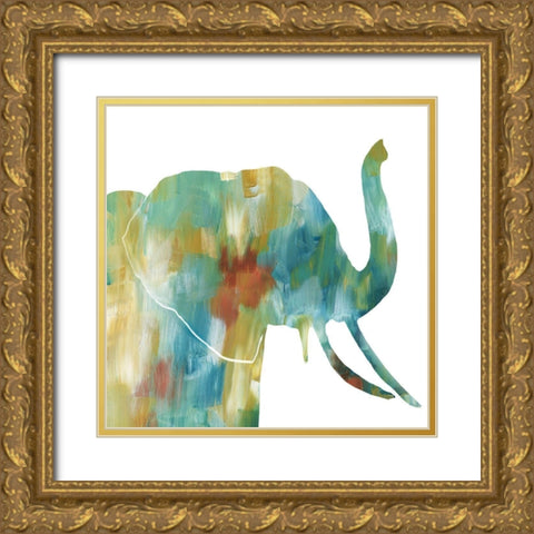 Painterly Elephant Gold Ornate Wood Framed Art Print with Double Matting by Nan