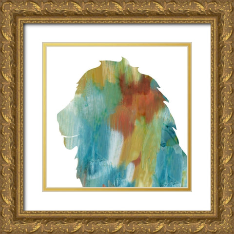 Painterly Lion Gold Ornate Wood Framed Art Print with Double Matting by Nan