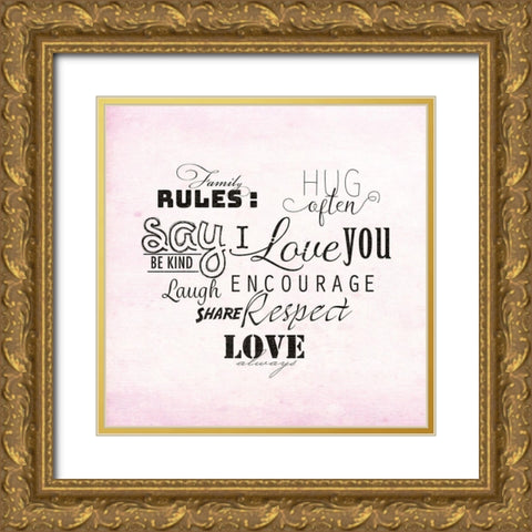 Family Rules Gold Ornate Wood Framed Art Print with Double Matting by Santiago, Daniela
