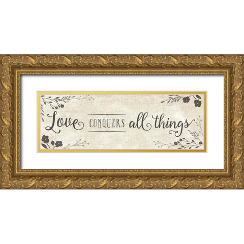 Love Conquers Gold Ornate Wood Framed Art Print with Double Matting by Murray, Amanda