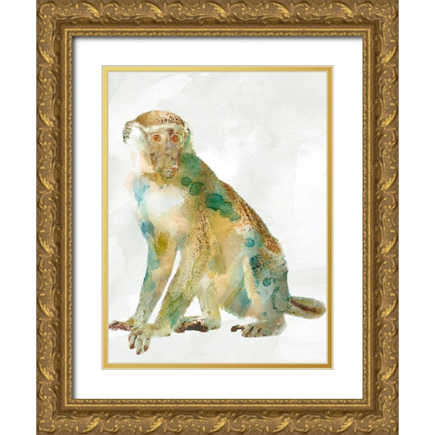 African Colors Monkey Gold Ornate Wood Framed Art Print with Double Matting by Robinson, Carol
