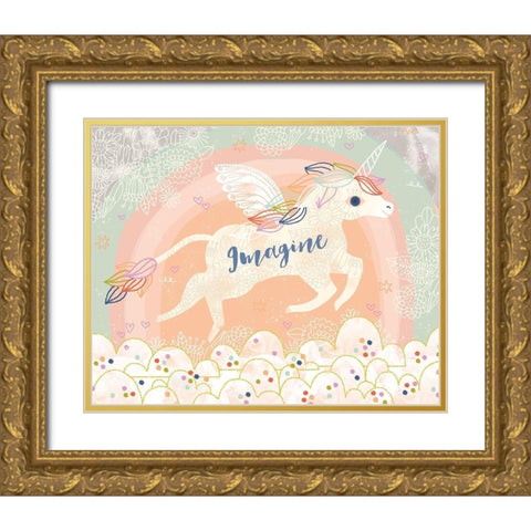 Imagine Unicorn Gold Ornate Wood Framed Art Print with Double Matting by Doyle, Lizzy