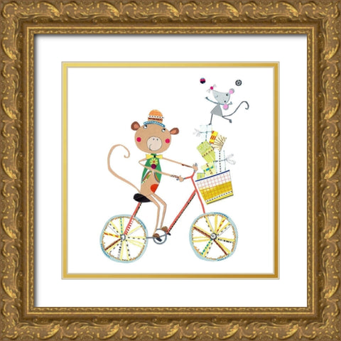 Circus Monkey Gold Ornate Wood Framed Art Print with Double Matting by Pope, Kate and Elizabeth