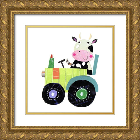 Cute Farm Cow Gold Ornate Wood Framed Art Print with Double Matting by Pope, Kate and Elizabeth