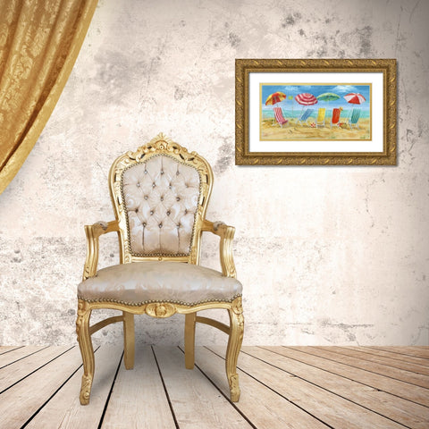 Bright Beach Chairs Gold Ornate Wood Framed Art Print with Double Matting by Nan