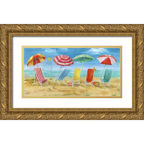 Bright Beach Chairs Gold Ornate Wood Framed Art Print with Double Matting by Nan