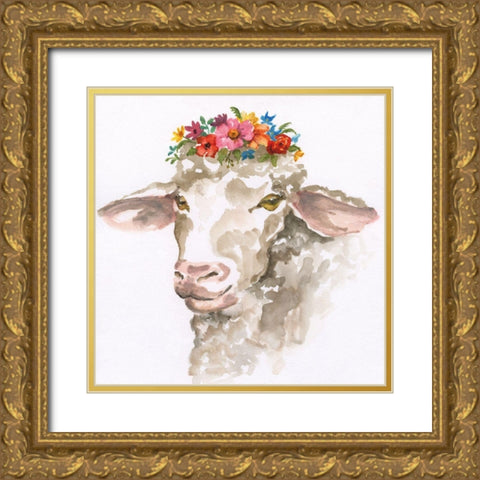 Princess Sheep Gold Ornate Wood Framed Art Print with Double Matting by Nan