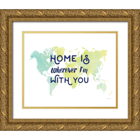 Home is World Map Gold Ornate Wood Framed Art Print with Double Matting by Murray, Amanda