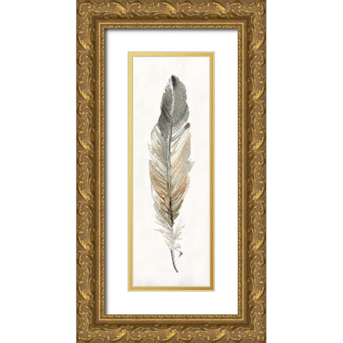 Neutral Feather I Gold Ornate Wood Framed Art Print with Double Matting by Robinson, Carol