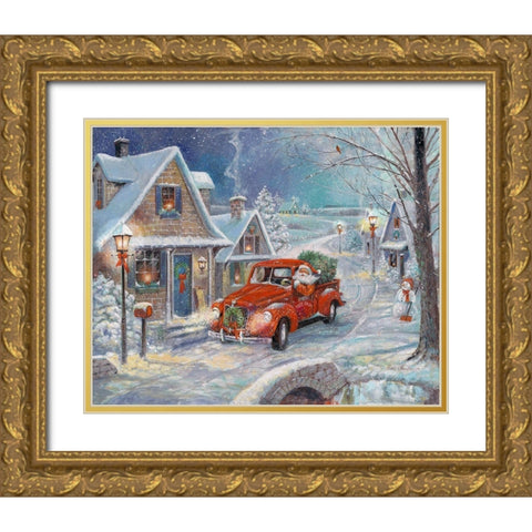 Santas Tree Farm Gold Ornate Wood Framed Art Print with Double Matting by Manning, Ruane