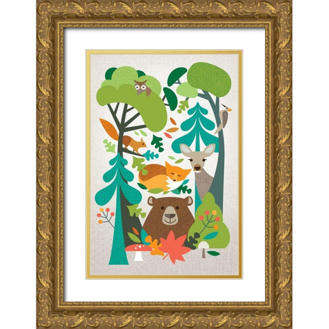 Woodland Friends Gold Ornate Wood Framed Art Print with Double Matting by Shufflebotham, Amanda