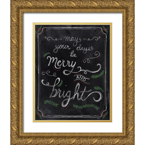 Merry and Bright Gold Ornate Wood Framed Art Print with Double Matting by Carpentieri, Natalie