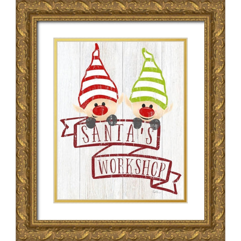Santas Workshop Gold Ornate Wood Framed Art Print with Double Matting by Carpentieri, Natalie
