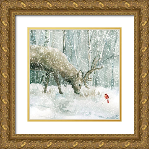 Winter Forest Friends Gold Ornate Wood Framed Art Print with Double Matting by Robinson, Carol