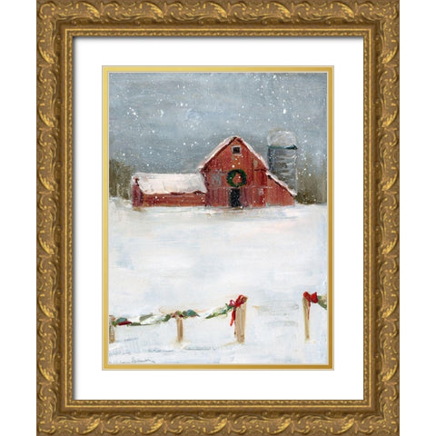 Christmas on the Farm II Gold Ornate Wood Framed Art Print with Double Matting by Swatland, Sally