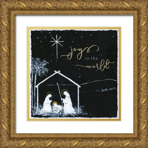 Joy to the World Nativity Gold Ornate Wood Framed Art Print with Double Matting by Swatland, Sally