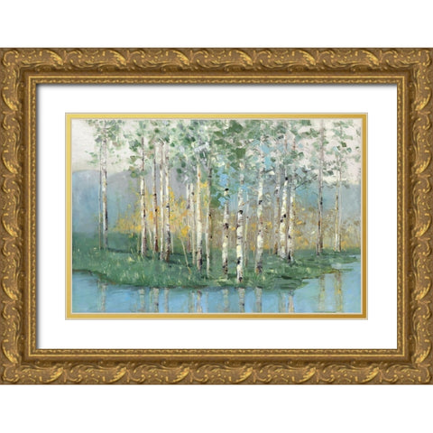 Birch Reflections Revisited Gold Ornate Wood Framed Art Print with Double Matting by Swatland, Sally