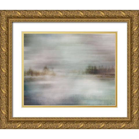 Misty Lake Gold Ornate Wood Framed Art Print with Double Matting by Nan