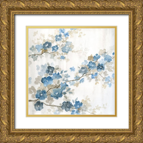 Dogwood in Blue I Gold Ornate Wood Framed Art Print with Double Matting by Nan
