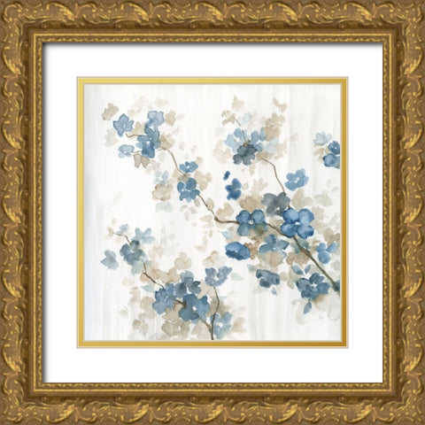 Dogwood in Blue II Gold Ornate Wood Framed Art Print with Double Matting by Nan