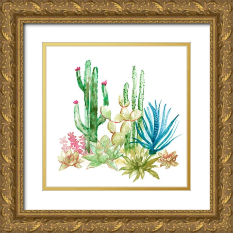 Cactus Vignette I Gold Ornate Wood Framed Art Print with Double Matting by Nan