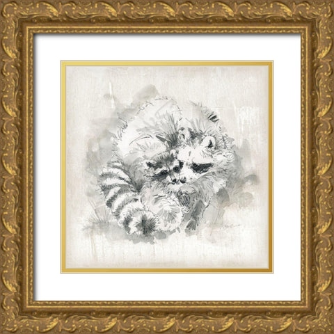Raccoon Momma and Baby Gold Ornate Wood Framed Art Print with Double Matting by Robinson, Carol