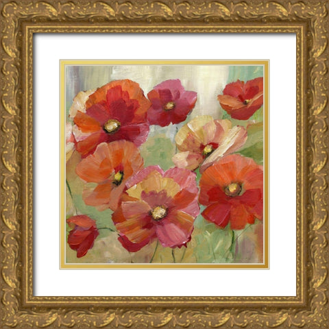 Poppy Party Gold Ornate Wood Framed Art Print with Double Matting by Nan