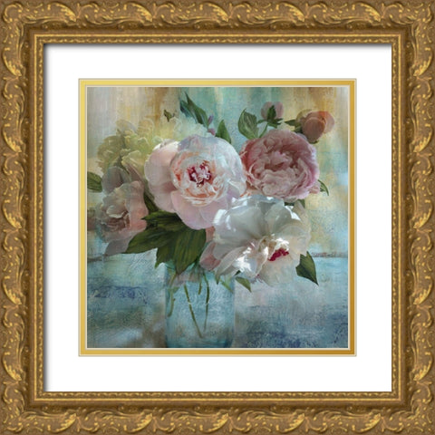 Peony Bouquet I Gold Ornate Wood Framed Art Print with Double Matting by Nan