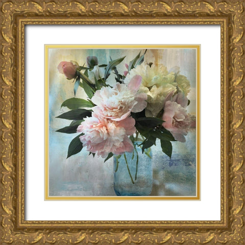 Peony Bouquet II Gold Ornate Wood Framed Art Print with Double Matting by Nan