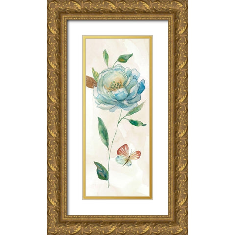 Rose Blue Wash Gold Ornate Wood Framed Art Print with Double Matting by Robinson, Carol