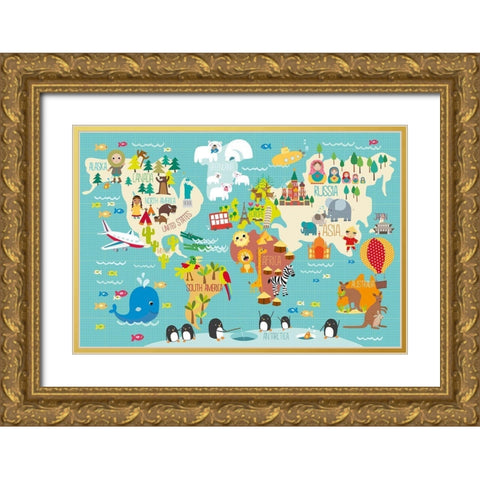 Childrens World Gold Ornate Wood Framed Art Print with Double Matting by Hogan, Martina