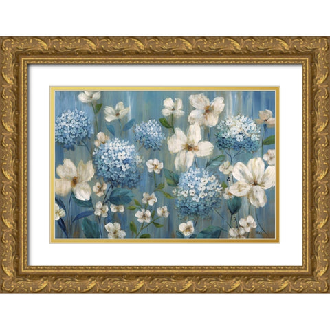 Very Berry Blues Gold Ornate Wood Framed Art Print with Double Matting by Nan