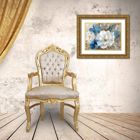 Transient Garden Blues Gold Ornate Wood Framed Art Print with Double Matting by Nan