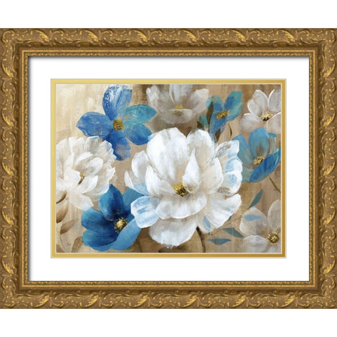 Transient Garden Blues Gold Ornate Wood Framed Art Print with Double Matting by Nan