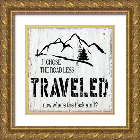 Road Less Traveled Gold Ornate Wood Framed Art Print with Double Matting by CAD Designs