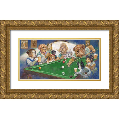 Pool Dogs Gold Ornate Wood Framed Art Print with Double Matting by Manning, Ruane