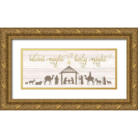 Silent Night Nativity Gold Ornate Wood Framed Art Print with Double Matting by CAD Designs
