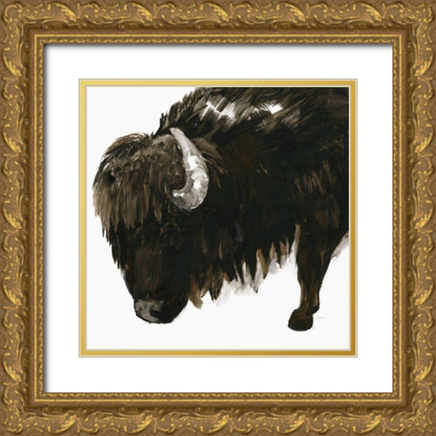 Bison Bull Gold Ornate Wood Framed Art Print with Double Matting by Nan