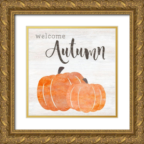 Welcome Autumn Gold Ornate Wood Framed Art Print with Double Matting by CAD Designs