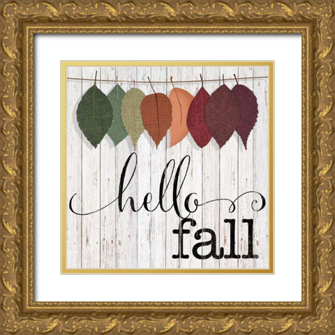 Hello Fall Gold Ornate Wood Framed Art Print with Double Matting by CAD Designs